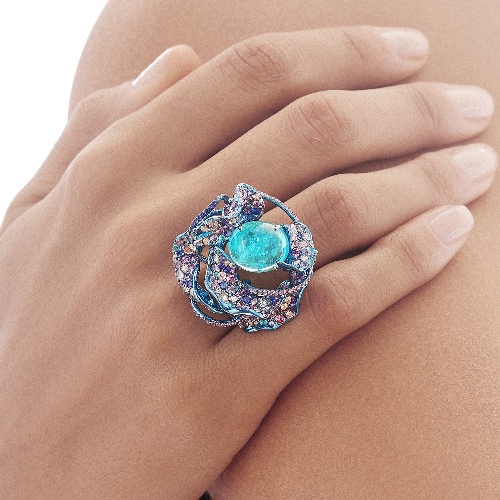 18K white gold and titanium Nuray ring custom-rhodium finish, diamonds ...